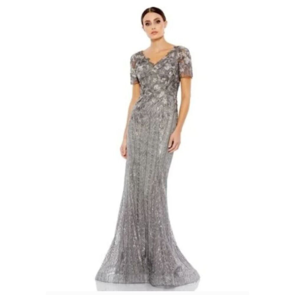 Mac Duggal 20282 Dark Grey Embellished Sequin Trumpet Gown Size 4 NWT